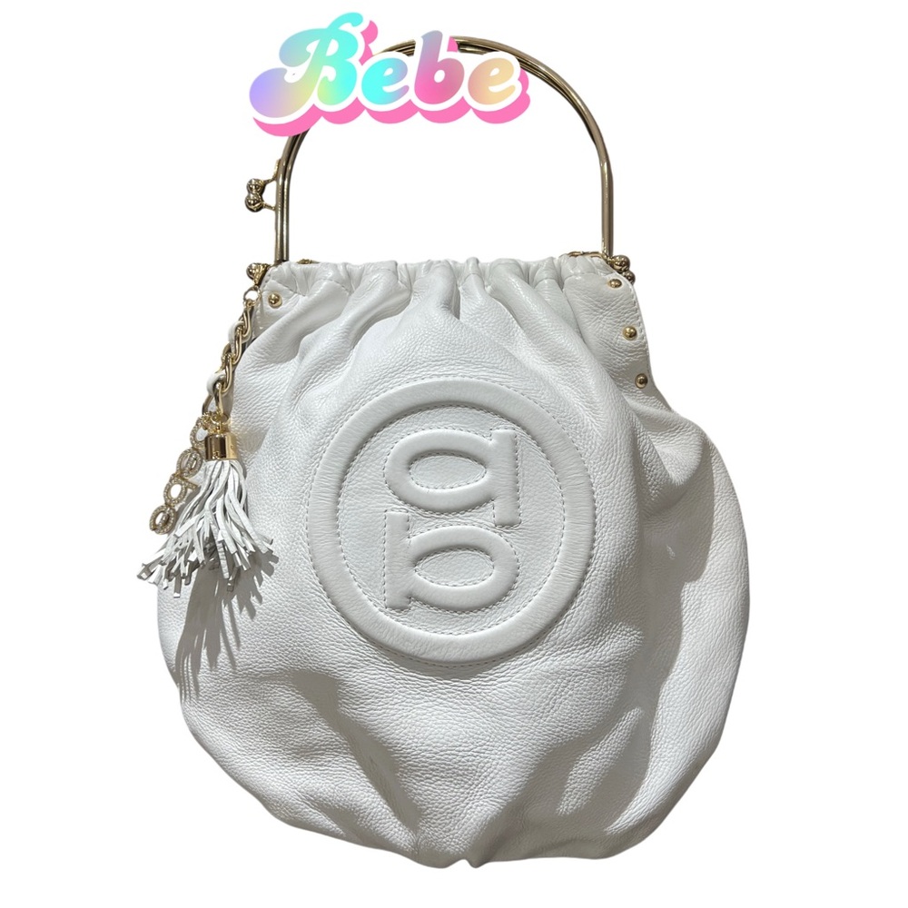 Bebe White Shoulder Bag with Gold Accents